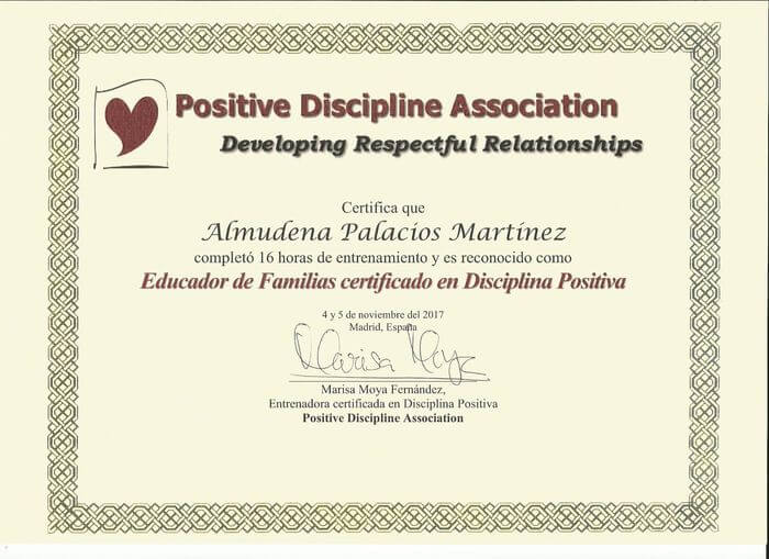 Certificado disciplina positiva - Almudena Palacios